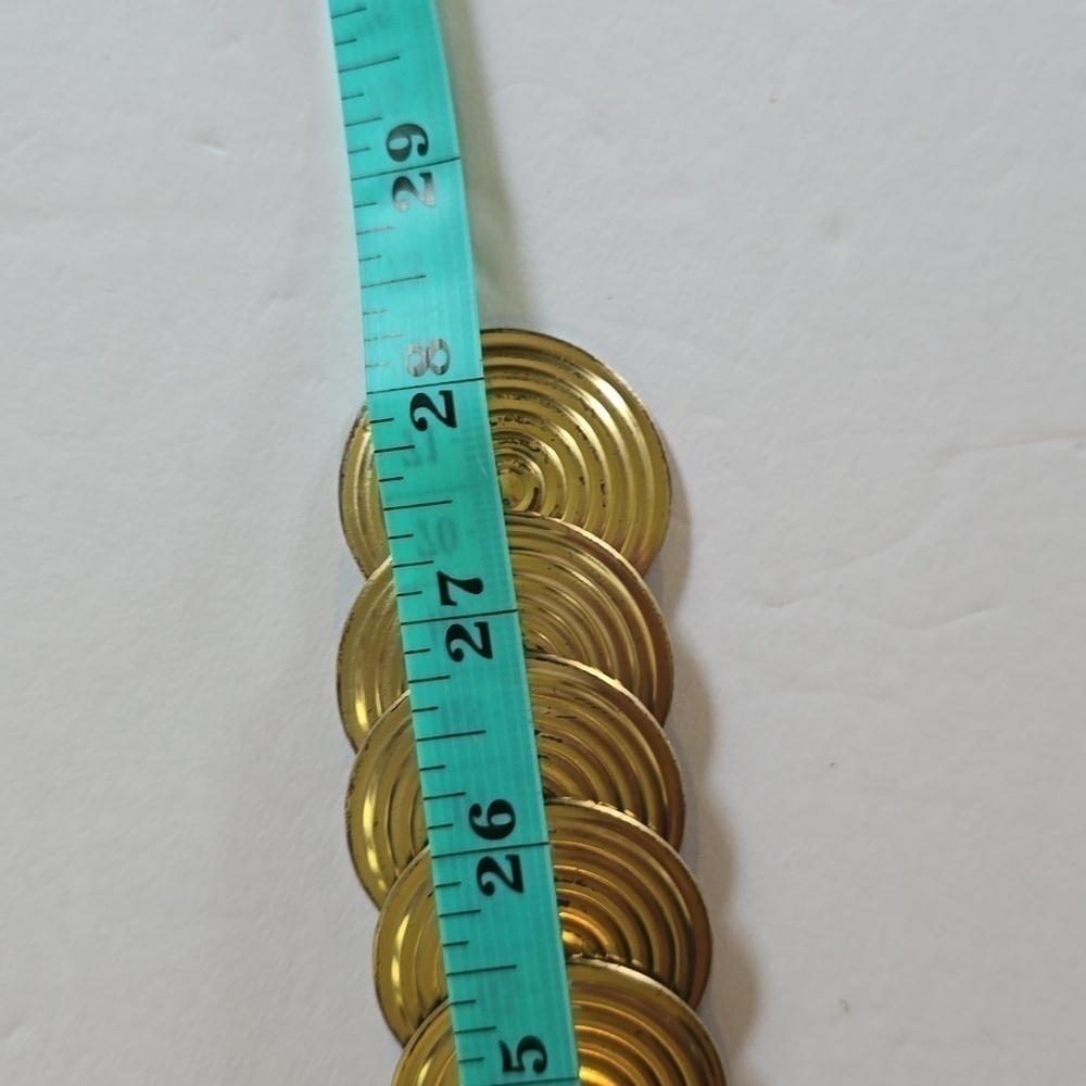 Vintage Gold Disc SWIRL Circle Stretchy Metal Belt 70's 80's MOD EDGY Sz.S/M - Picture 5 of 9